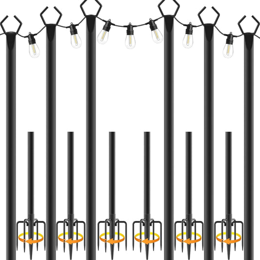 10Ft String Light Poles,Light Poles for Outside Lights,Outdoor with Fence Brackets Hanging Lights,Metal Stand Deck Patio Backyard
