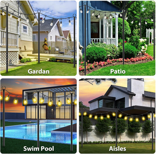 10Ft String Light Poles,Light Poles for Outside Lights,Outdoor with Fence Brackets Hanging Lights,Metal Stand Deck Patio Backyard